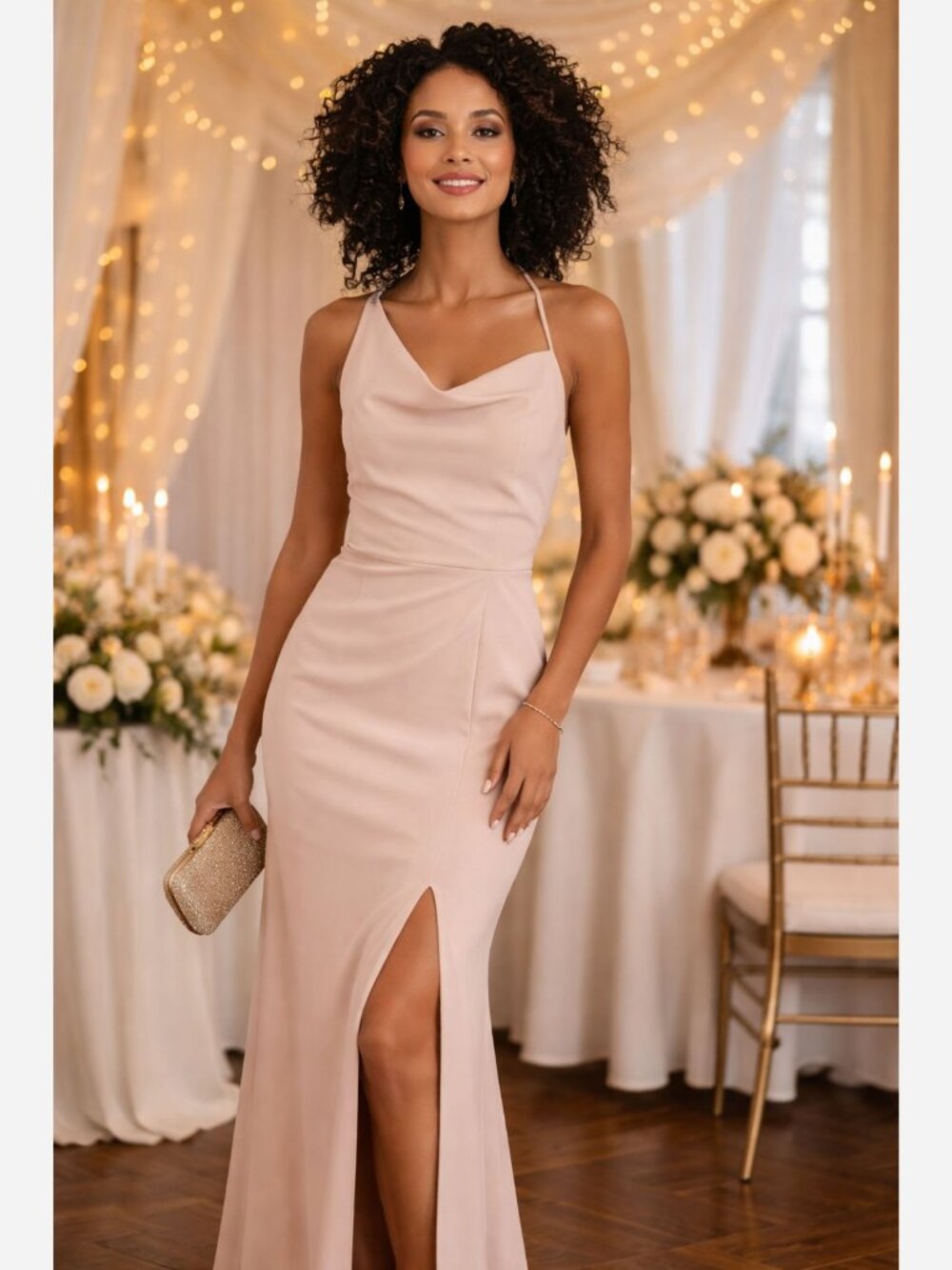 After Six Cameo One Shoulder Maxi Dress Crepe Cowl Neck Bridesmaid-NWT